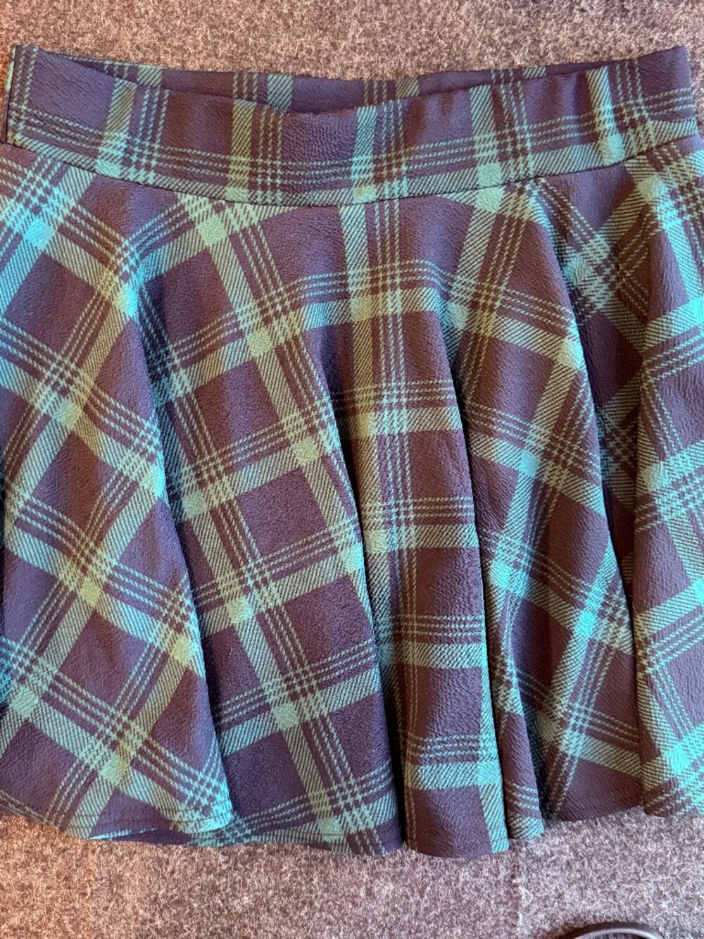 Urban CoCo XL Green Navy Plaid Skater Mini Skirt Preppy Dark Academia